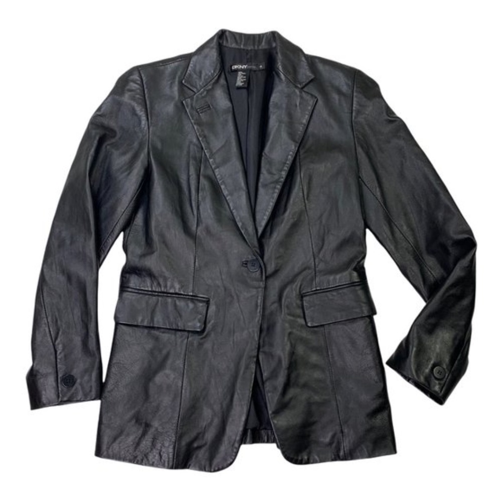 DKNY 100% Leather Black Blazer Jacket 4 -small XS